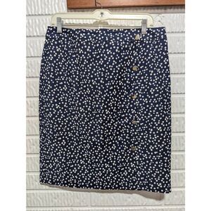 Talbots Women's Blue & White Dot Pattern Silver Button Pencil Skirt Size 10